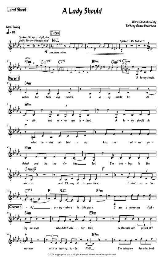 First-page preview of A Lady Should lead sheet, words and music by Tiffany Grace Devereaux