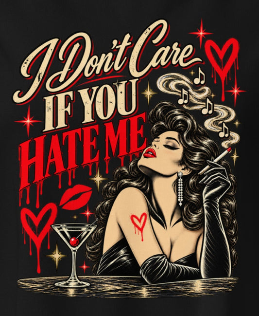 I Don't Care If You Hate Me crop top — enlarged close-up of the existing front print